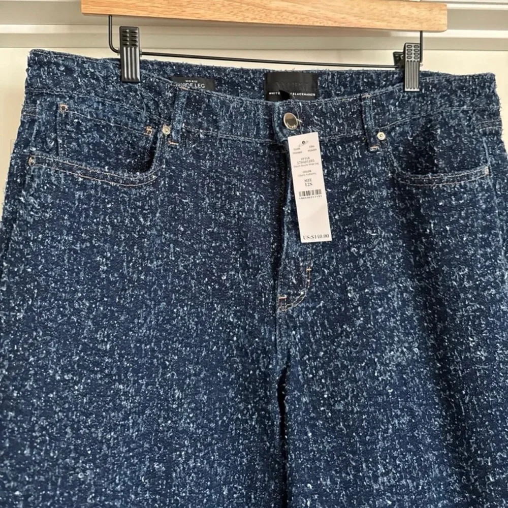 NWT WHBM White House Black Market Bouclé Mid Rise Wide Leg Jean size 12s - Picture 7 of 12